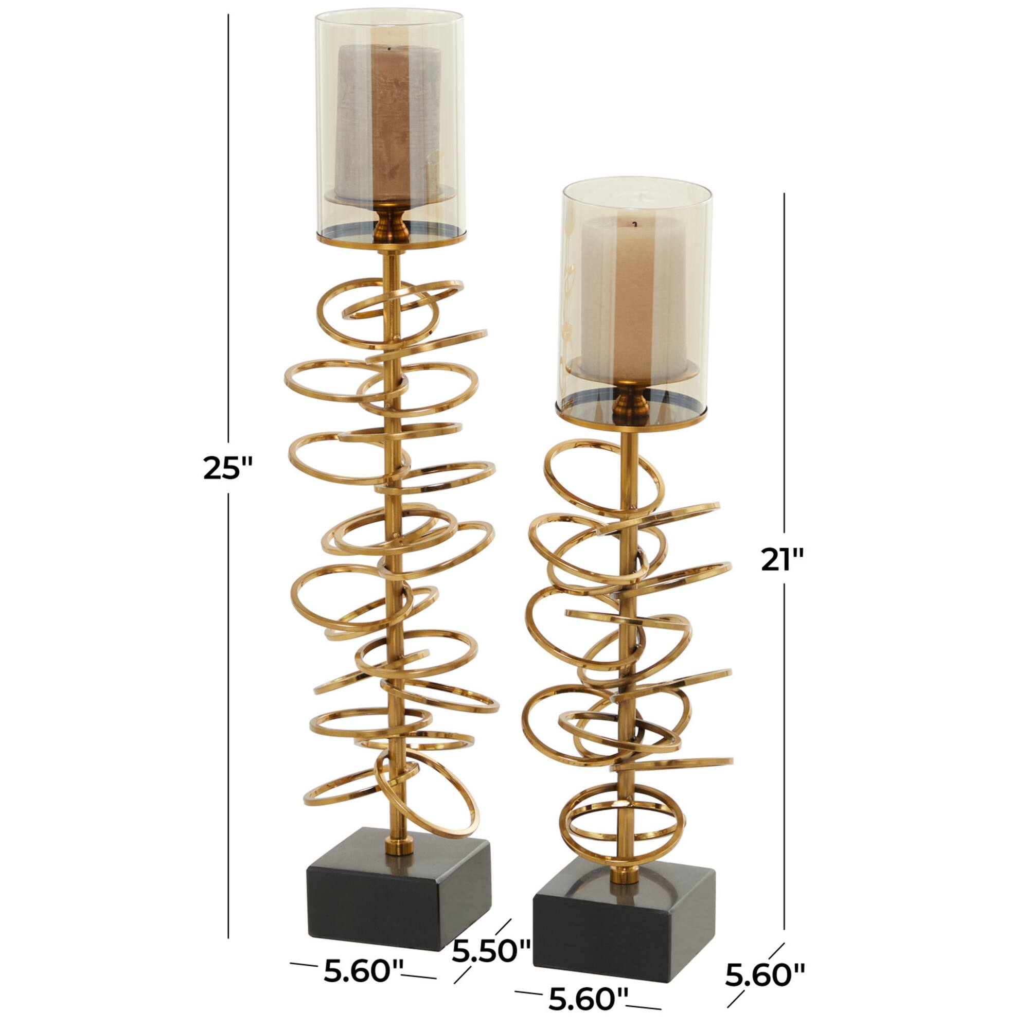 Gold Metal Ring Stand Pillar Hurricane Lamp Set